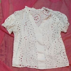 Source Unknown White Ruffled Blouse